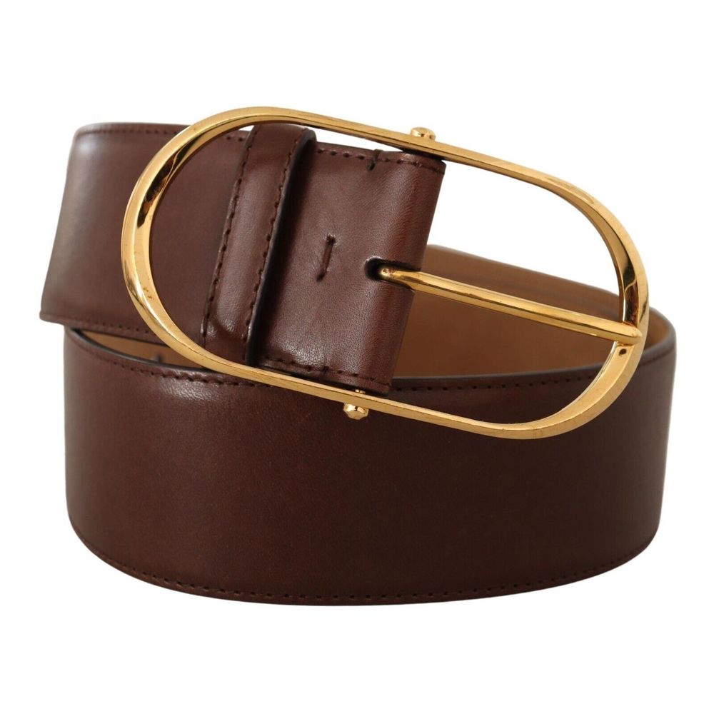 Dolce & Gabbana Brown Leather Gold Metal Oval Buckle Belt - Picture 2 of 3